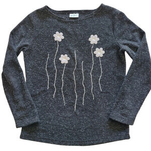 Avitano Heather‎ Gray Floral Applique Long Sleeve Pullover Sweater